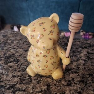 Natural Life Floral Bear Ceramic Honey Pot